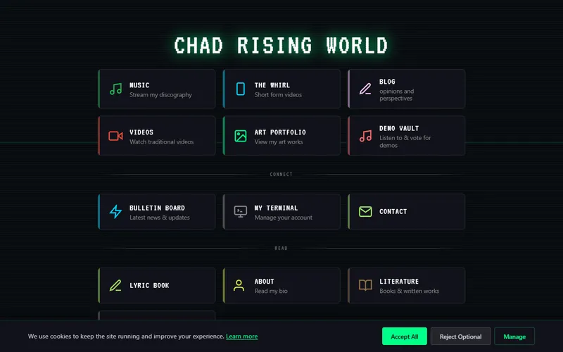 Chad Rising website screenshot